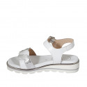 Sandale pour femmes en cuir blanc et imprimé lamé argent avec courroie talon compensé 3 - Pointures disponibles:  32, 33, 34, 42, 43, 44, 45, 46