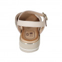 Woman's sandal in rose leather and platinum laminated printed leather with strap wedge heel 3 - Available sizes:  32