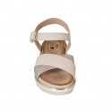 Woman's sandal in rose leather and platinum laminated printed leather with strap wedge heel 3 - Available sizes:  32