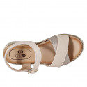 Woman's sandal in rose leather and platinum laminated printed leather with strap wedge heel 3 - Available sizes:  32, 33, 42, 43, 44, 45, 46