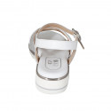 Woman's sandal in white leather and silver laminated printed leather with strap and crossed bands wedge heel 3 - Available sizes:  32, 33, 42, 43, 44, 45, 46