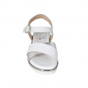 Woman's sandal in white leather and silver laminated printed leather with strap and crossed bands wedge heel 3 - Available sizes:  32, 33, 42, 43, 44, 45, 46