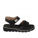 Sandale pour femmes avec fermeture velcro et goujon en cuir et cuir tressé noir talon compensé 3 - Pointures disponibles:  44