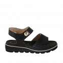 Woman's sandal with velcro strap and stud in black leather and braided leather wedge heel 3 - Available sizes:  32, 33, 34, 42, 44