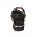 Sandale pour femmes avec fermeture velcro et goujon en cuir et cuir tressé noir talon compensé 3 - Pointures disponibles:  32, 33, 34, 42, 44