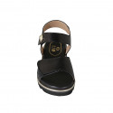 Sandale pour femmes avec fermeture velcro et goujon en cuir et cuir tressé noir talon compensé 3 - Pointures disponibles:  44