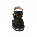 Woman's sandal with velcro strap and stud in black leather and braided leather wedge heel 3 - Available sizes:  32, 33, 34, 42, 44