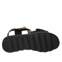 Sandale pour femmes avec fermeture velcro et goujon en cuir et cuir tressé noir talon compensé 3 - Pointures disponibles:  44