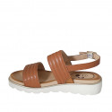 Sandale pour femmes en cuir cognac talon compensé 3 - Pointures disponibles:  32, 33, 34, 42, 43, 44, 45