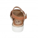 Woman's sandal in cognac brown leather wedge heel 3 - Available sizes:  32, 33, 34, 42, 43, 44, 45