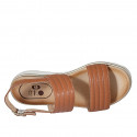 Sandale pour femmes en cuir cognac talon compensé 3 - Pointures disponibles:  32, 33, 34, 42, 43, 44, 45