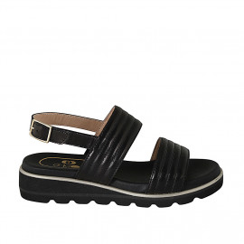 Woman's sandal in black leather with wedge heel 3 - Available sizes: 32, 33, 43, 44
