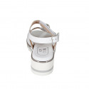 Woman's sandal with velcro strap and studs in white leather with wedge heel 4 - Available sizes:  43, 44