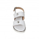 Woman's sandal with velcro strap and studs in white leather with wedge heel 4 - Available sizes:  32, 42, 43, 44, 45, 46