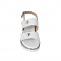 Woman's sandal with velcro strap and studs in white leather with wedge heel 4 - Available sizes:  43, 44