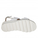 Woman's sandal with velcro strap and studs in white leather with wedge heel 4 - Available sizes:  43, 44
