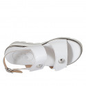 Woman's sandal with velcro strap and studs in white leather with wedge heel 4 - Available sizes:  43, 44
