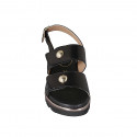 Sandalo da donna in pelle e pelle intrecciata nera con velcro e borchie zeppa 4 - Misure disponibili: 32, 33, 42, 43, 44, 45, 46