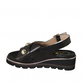 Sandalo da donna in pelle nera con borchie zeppa 4 - Misure disponibili: 42 2