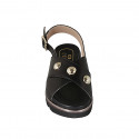 Sandale pour femmes en cuir noir avec goujons talon compensé 4 - Pointures disponibles:  32, 33, 34, 42, 43, 44, 45, 46