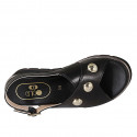 Woman's sandal in black leather with studs wedge heel 4 - Available sizes:  32, 33, 34, 42, 43, 44, 45, 46