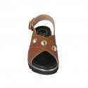 Woman's sandal with studs in cognac brown leather wedge heel 4 - Available sizes:  33, 34, 42, 43, 44, 45, 46