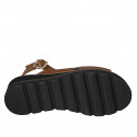 Sandale pour femmes avec goujons en cuir couleur cognac talon compensé 4 - Pointures disponibles:  33, 34, 42, 43, 44, 45, 46