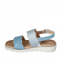 Sandale pour femmes en cuir lamé bleu ciel et bleu clair talon compensé 3 - Pointures disponibles:  32, 33, 34, 42, 43, 44, 45, 46