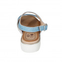Woman's sandal in sky blue and light blue laminated leather wedge heel 3 - Available sizes:  32, 33, 34, 42, 43, 44, 45, 46