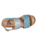 Woman's sandal in sky blue and light blue laminated leather wedge heel 3 - Available sizes:  32, 33, 34, 42, 43, 44, 45, 46
