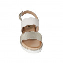 Woman's sandal in white leather and platinum laminated leather wedge heel 3 - Available sizes:  33, 34, 42, 43, 44, 45
