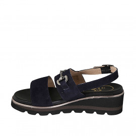 Sandalo da donna in camoscio blu con accessorio zeppa 4 - Misure disponibili: 42, 43 2