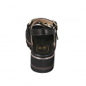 Sandale pour femmes avec courroie et chaîne en cuir et cuir tressé noir talon compensé 4 - Pointures disponibles:  32, 33, 34, 43, 44, 46