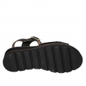 Sandale pour femmes avec courroie et chaîne en cuir et cuir tressé noir talon compensé 4 - Pointures disponibles:  32, 33, 34, 43, 44, 46