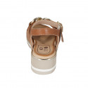 Sandalo da donna con cinturino e catena in pelle e pelle stampata color cognac zeppa 4 - Misure disponibili: 33, 44, 45, 46