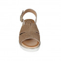 Sandale pour femmes en cuir imprimé sable et platine talon compensé 3 - Pointures disponibles:  33, 42, 43, 44, 45, 46
