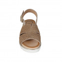 Sandalo da donna in pelle stampata color sabbia e platino zeppa 3 - Misure disponibili: 33