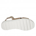 Sandalo da donna in pelle stampata color sabbia e platino zeppa 3 - Misure disponibili: 33