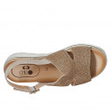 Sandalo da donna in pelle stampata color sabbia e platino zeppa 3 - Misure disponibili: 33