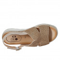 Woman's sandal in sand and platinum printed leather wedge heel 3 - Available sizes:  33, 42, 43, 44, 45, 46