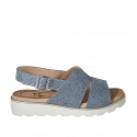 Woman's sandal in light blue printed leather wedge heel 3 - Available sizes:  33, 34, 42, 43, 44, 45, 46