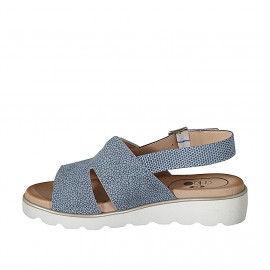 Sandale pour femmes en cuir imprimé bleu clair talon compensé 3 - Pointures disponibles:  42 2