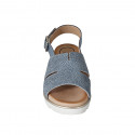 Sandale pour femmes en cuir imprimé bleu clair talon compensé 3 - Pointures disponibles:  33, 34, 42, 43, 44, 45, 46