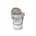Woman's sandal with accessory in white and grey leather wedge heel 4 - Available sizes:  33, 34, 42, 43, 44, 45, 46