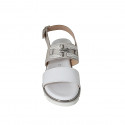 Woman's sandal with accessory in white and grey leather wedge heel 4 - Available sizes:  33, 34, 42, 43, 44, 45, 46