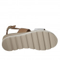 Woman's sandal with accessory in beige and white leather wedge heel 4 - Available sizes:  32, 34, 42, 43, 44, 45, 46