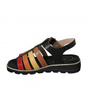 Sandale pour femmes avec courroie en cuir noir, cognac, jaune, orange et rouge talon compensé 3 - Pointures disponibles:  43, 45