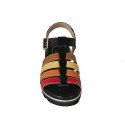 Sandale pour femmes avec courroie en cuir noir, cognac, jaune, orange et rouge talon compensé 3 - Pointures disponibles:  43, 45