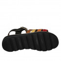 Sandale pour femmes avec courroie en cuir noir, cognac, jaune, orange et rouge talon compensé 3 - Pointures disponibles:  43, 45