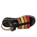 Woman's sandal with strap in black, cognac, yellow, orange and red leather wedge heel 3 - Available sizes:  32, 33, 34, 42, 43, 44, 45, 46